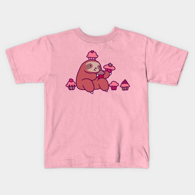 Sloth Eating Cupcakes Kids T-Shirt by saradaboru